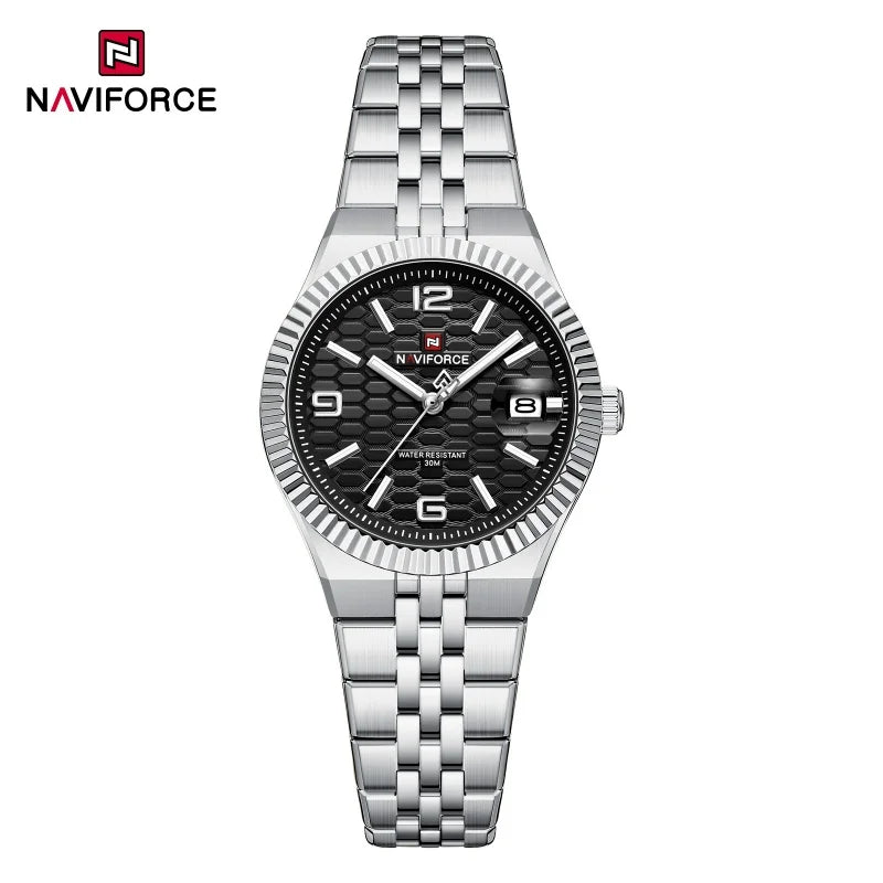 NAVIFORCE Montre de sport pour femmes, haute qualité, étanche, en acier inoxydable, horloge romantique, montre-bracelet à quartz pour dames, Reloj Mujer