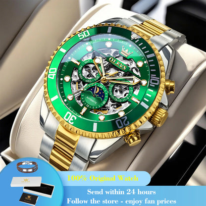 OLEVS 6715 Montre Homme Évidée Date Automatique Mécanique Pour Hommes 43mm Grand Cadran Phase de Lune Montre-Bracelet Étanche Tendance Pour Homme