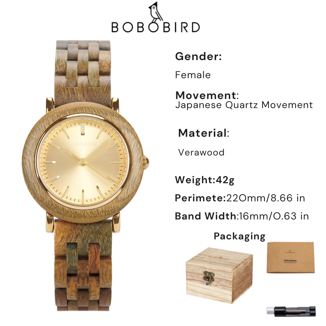 Montre en bois BOBO BIRD pour femmes 2025 Nouvelle montre-bracelet à quartz élégante pour dames et filles Montre en bois naturel Cadeau pour petite amie