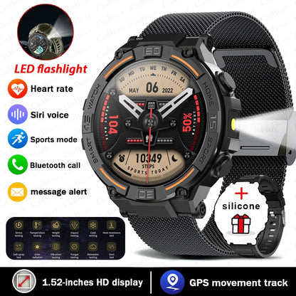 Smartwatch d'extérieur militaire 2026 pour hommes, appels Bluetooth, étanche, moniteur de santé, suivi sportif de course, compatible Android iOS
