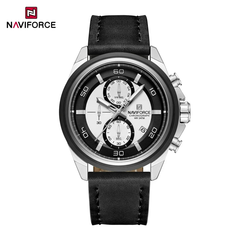 NAVIFORCE Montres Hommes Multifonctions Étanche Montre Quartz Lumineuse de Nuit Montre Bracelet en Cuir Business pour Hommes