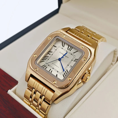 High-End Luxury Square Automatic Mechanical Watch for Men, with Hollow Butterfly Clasp, Fashionable Business Casual Versatile Stylish Men's Wristwatch, Suitable for Wearing in Various Occasions, the First Choice Gift for Your Boyfriend on Valentine's Day