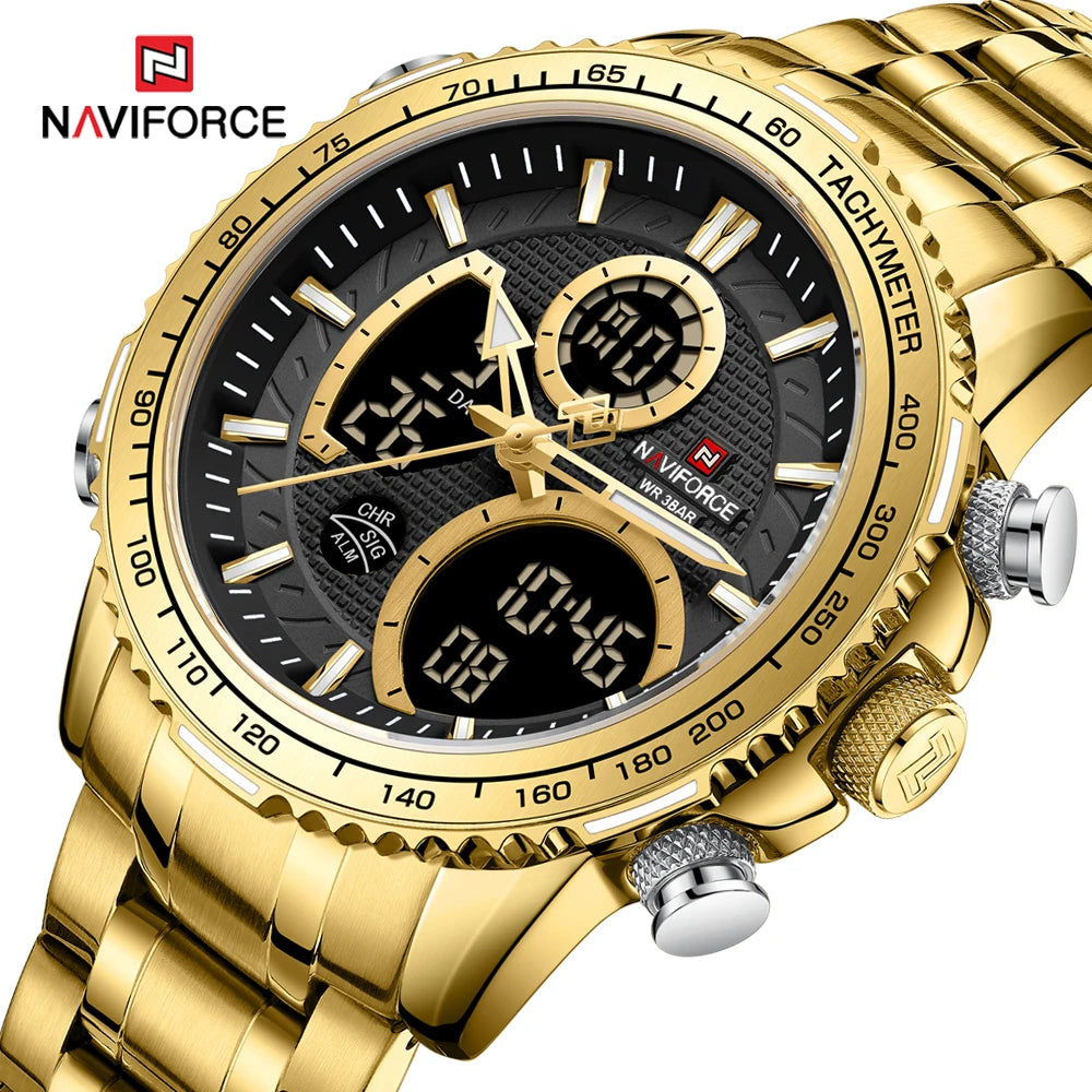 NAVIFORCE 2025 Nouvelle Montre Sport Homme Luxe Originale Montre-Bracelet en Acier Inoxydable Hommes Double Affichage Militaire Montres Étanche