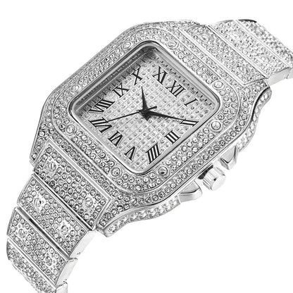 Montres de luxe en diamant pour hommes et femmes, montre en or, montre-bracelet pour dames, montres de luxe en strass, montres-bracelets unisexes, horloge féminine 2024 Nouveau