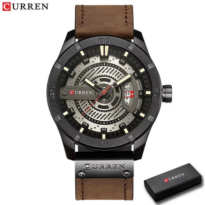 Marque de montres de luxe CURREN Montres de sport militaires pour hommes Montre à quartz pour hommes Décontractée en cuir Relogio Masculino