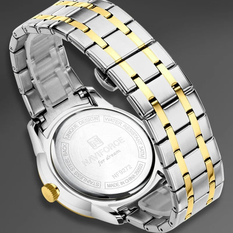 NAVIFORCE Nouvelle Montre à Quartz pour Homme avec Bracelet en Acier Inoxydable, Calendrier, Modèle Business Décontracté, Étanche et Antichoc