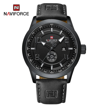 Montre-bracelet décontractée tendance NAVIFORCE pour homme, montre militaire de sport étanche avec bracelet en cuir, mouvement à quartz, calendrier