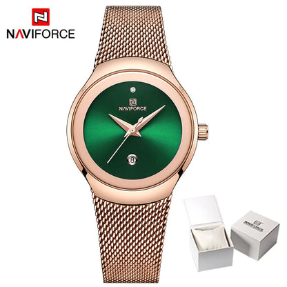 NAVIFORCE NF5004 Green Mesh Steel Date Analog Watch