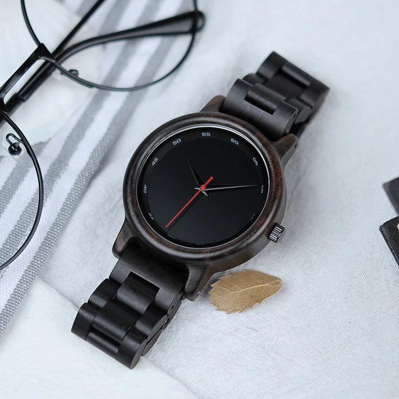 BOBO BIRD Montre en Bois Hommes Femmes Ébène Minimaliste Montre-Bracelet Mouvement Japonais Quartz Relogio Masculino Montres Personnalisées