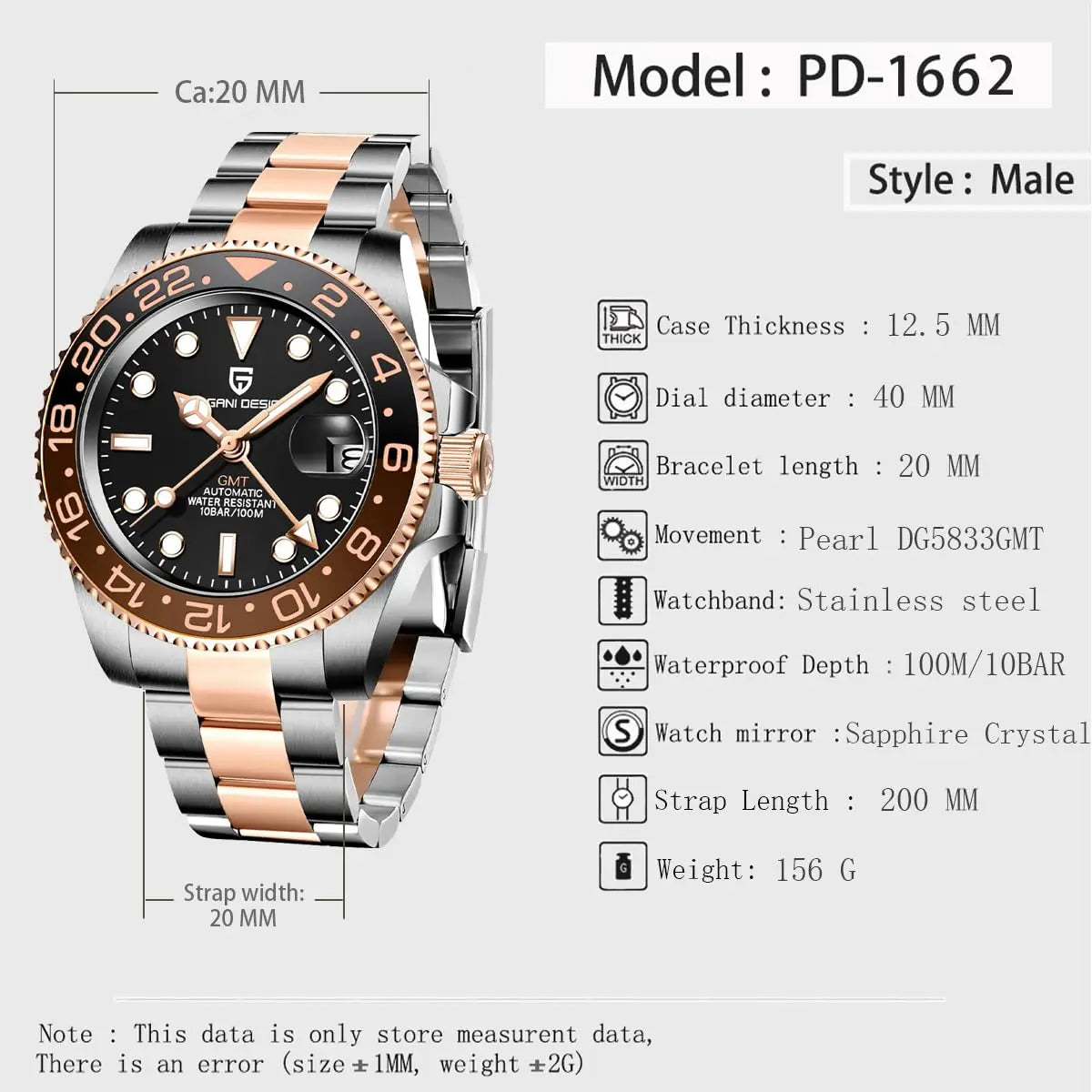 Nouvelle montre PAGANI DESIGN GMT automatique 1662 pour hommes, 40 mm, bracelet de marque supérieure, étanche 100 m, montres-bracelets mécaniques pour hommes, horloge
