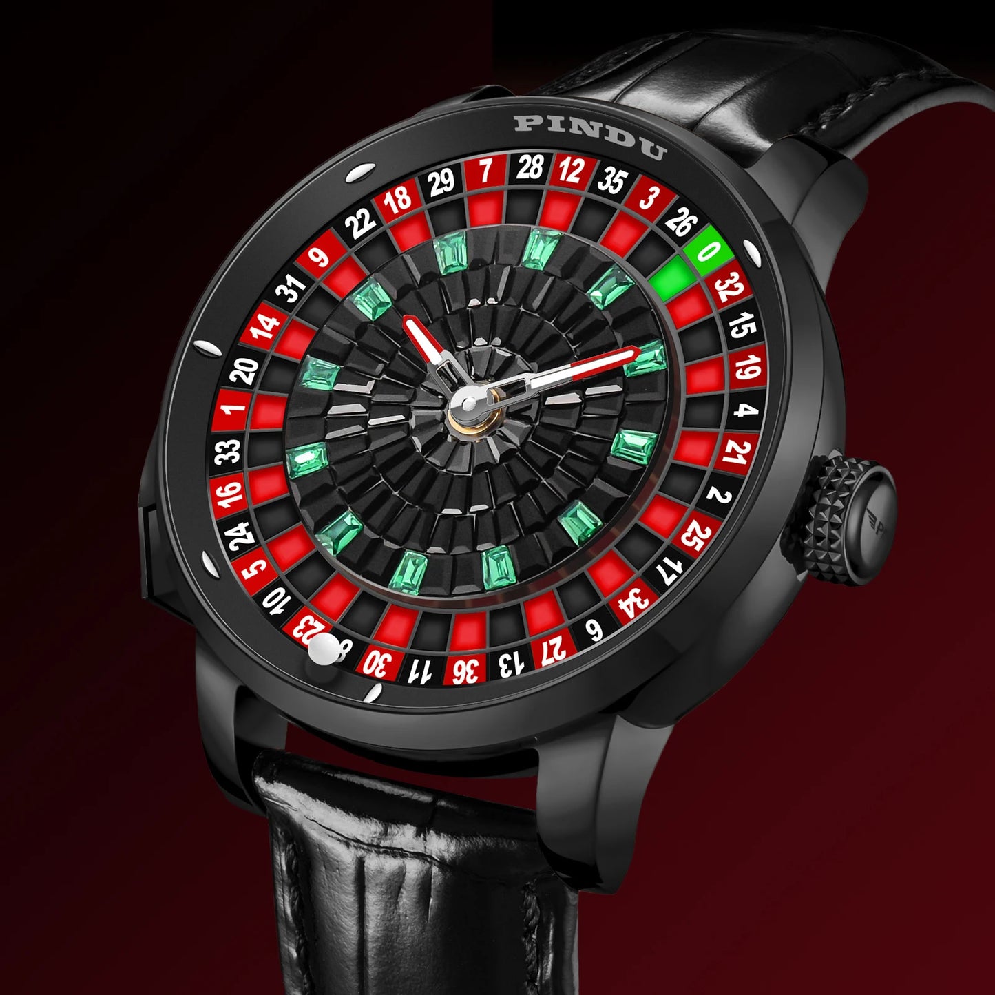 Montre mécanique rotative à bouton PINDU Design NOUVEAU 2025, coque noire, mouvement NH35, montre automatique de luxe en acier inoxydable pour hommes