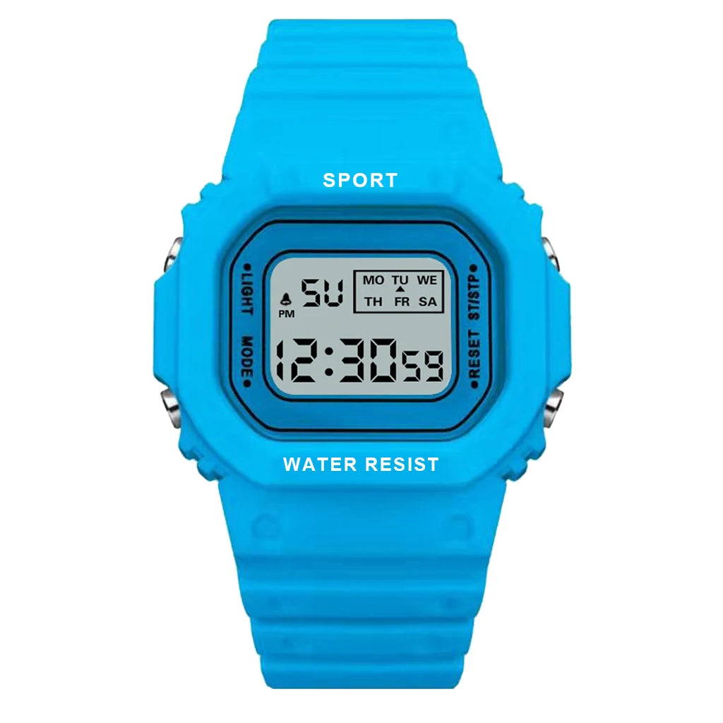 Montre de sport YIKAZE pour garçons et filles, montre électronique à LED pour étudiants, montre numérique carrée colorée pour hommes et femmes, montre étanche en caoutchouc
