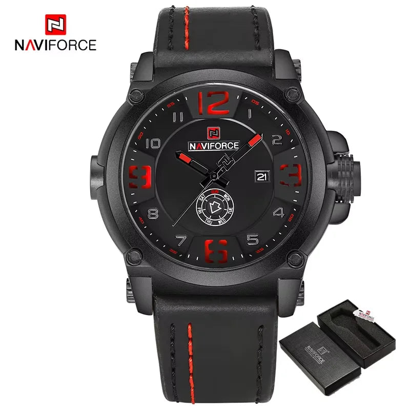 NAVIFORCE NF9099 Military Analog Date Watch Leather Strap