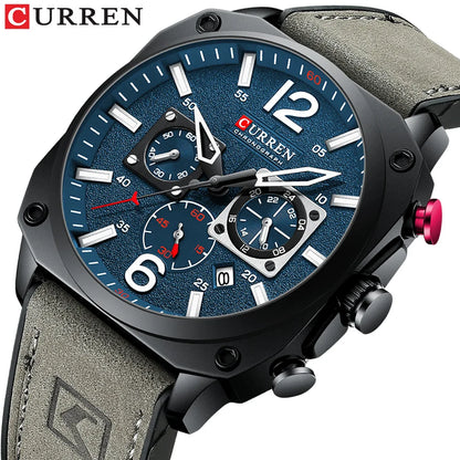 CURREN 8398 Six-Hand Calendar Leather Strap Watch