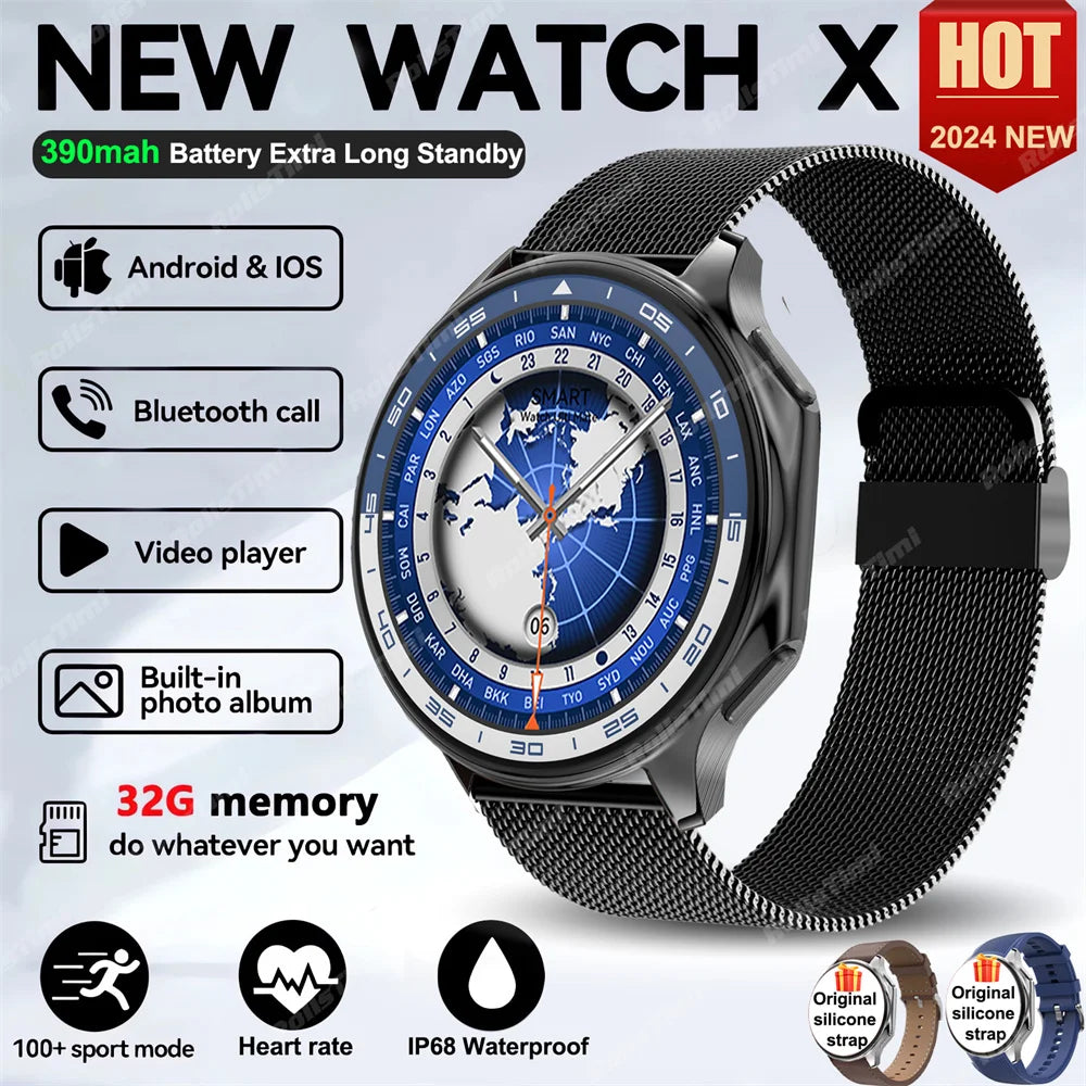 Montre connectée AMOLED 1.43 pouces, vision surround 3D, lecteur avec grande mémoire 4Go, IP68, pour hommes, 2024, nouveaux écouteurs TWS pour OPPO Watch X