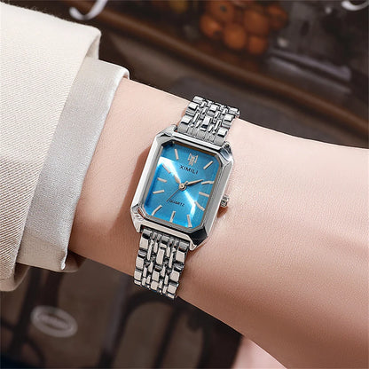 Montre à quartz de luxe pour femme, mode, cadran simple, carré, plaqué or de qualité, montre-bracelet d'affaires en acier inoxydable avec boucle déployante