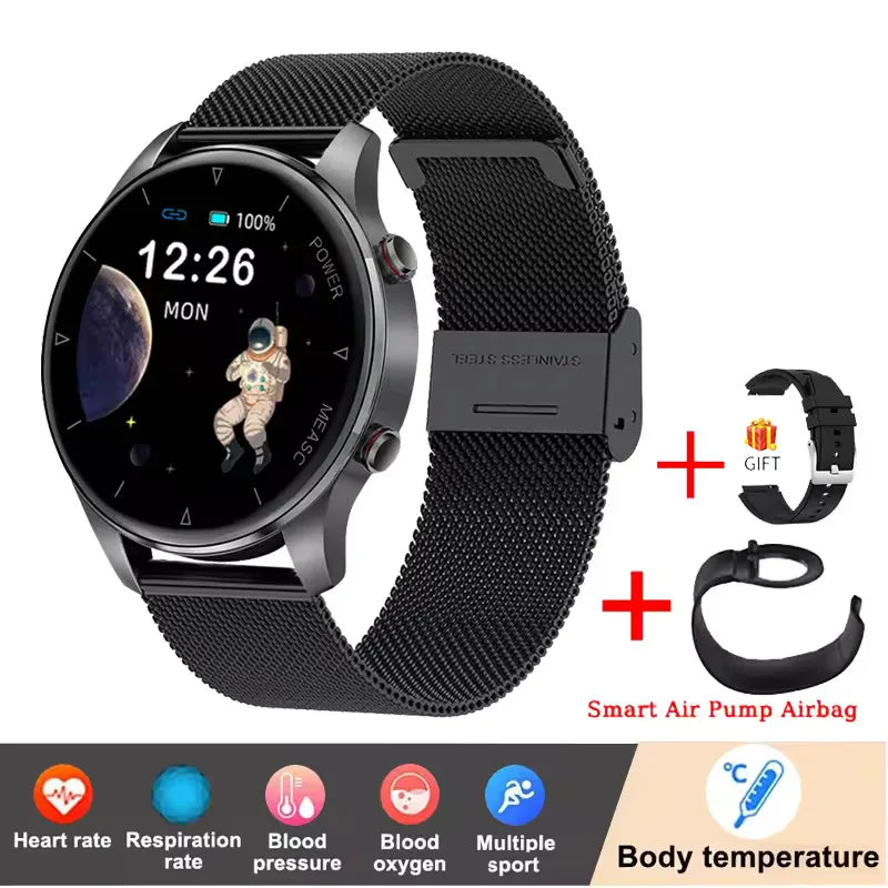 2026 New Blood Pressure Heart Rate Sleep Monitoring Health Smartwatch Men AirPump Airbag IP86 Waterproof Sports Smar twatch