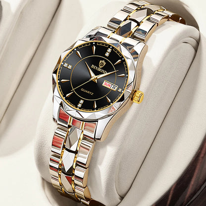 BINBONG Montres Femme Luxe Mode Dames Montre à Quartz Étanche Lumineuse Date Acier Inoxydable Montre-Bracelet Cadeau Petite Amie Amoureux