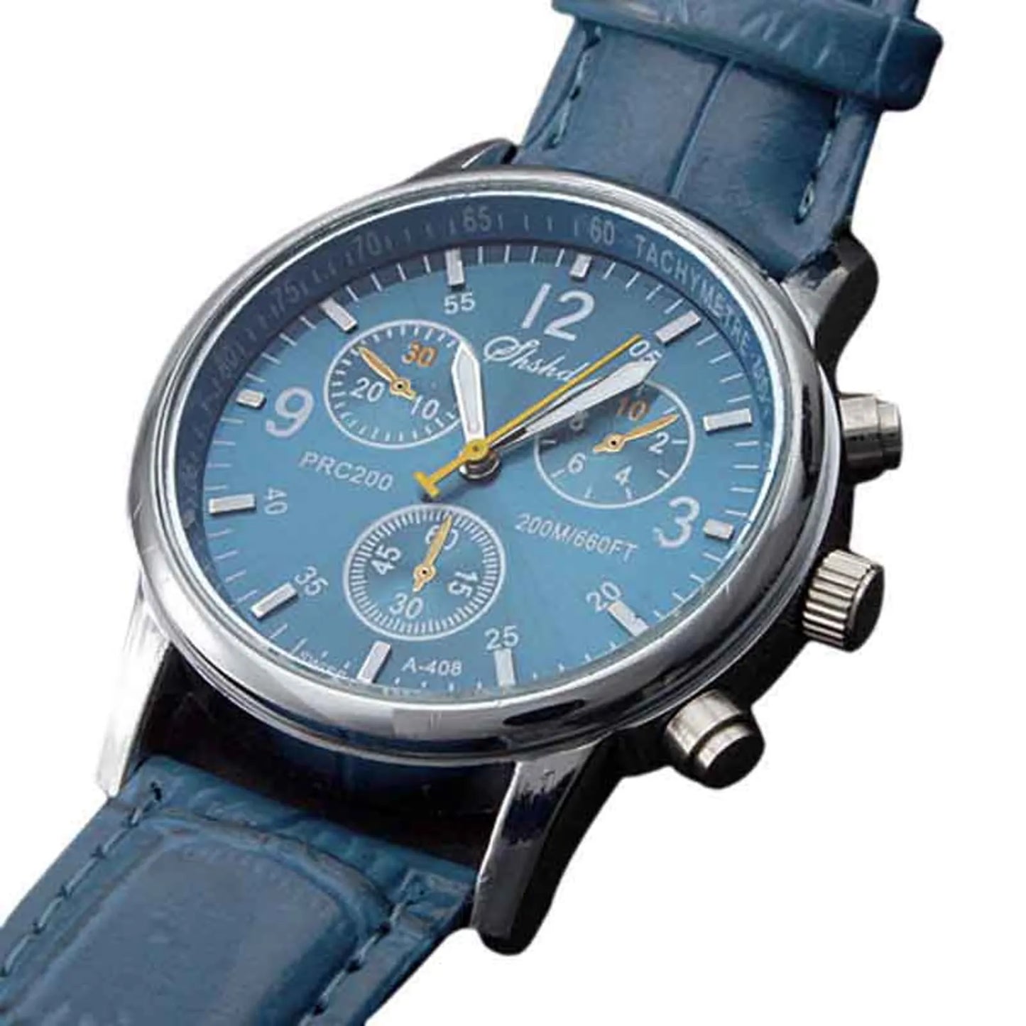 Montre homme à quartz bleue, bracelet en cuir, style chronographe, accessoire de montre-bracelet décontractée et professionnelle, pour usage quotidien, tendance 2026