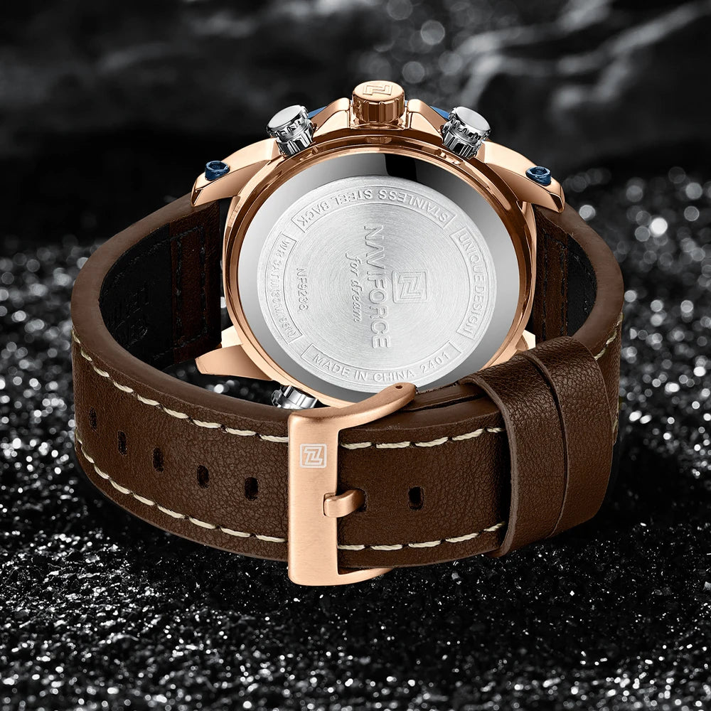 NAVIFORCE Double Display Leather Band Watch