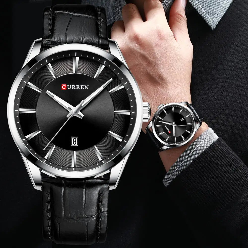 Montres CURREN à Quartz pour Hommes, Bracelet en Cuir, Montres-Bracelets Masculines, Marque de Luxe, Horloge d'affaires pour Hommes, 45 mm, Reloj Hombres