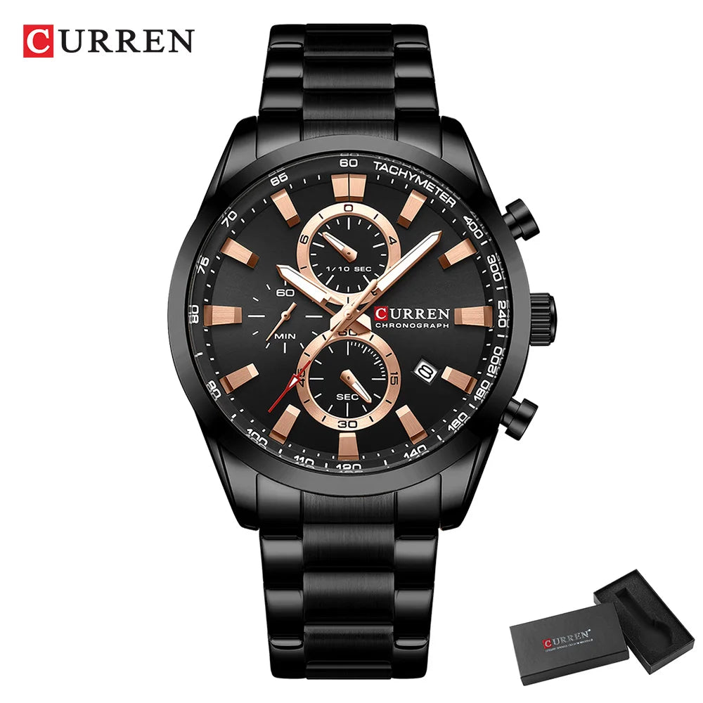 CURREN Montre Sport Chrono à Quartz pour Homme - Bracelet en Acier Inoxydable et Cadran Multifonction