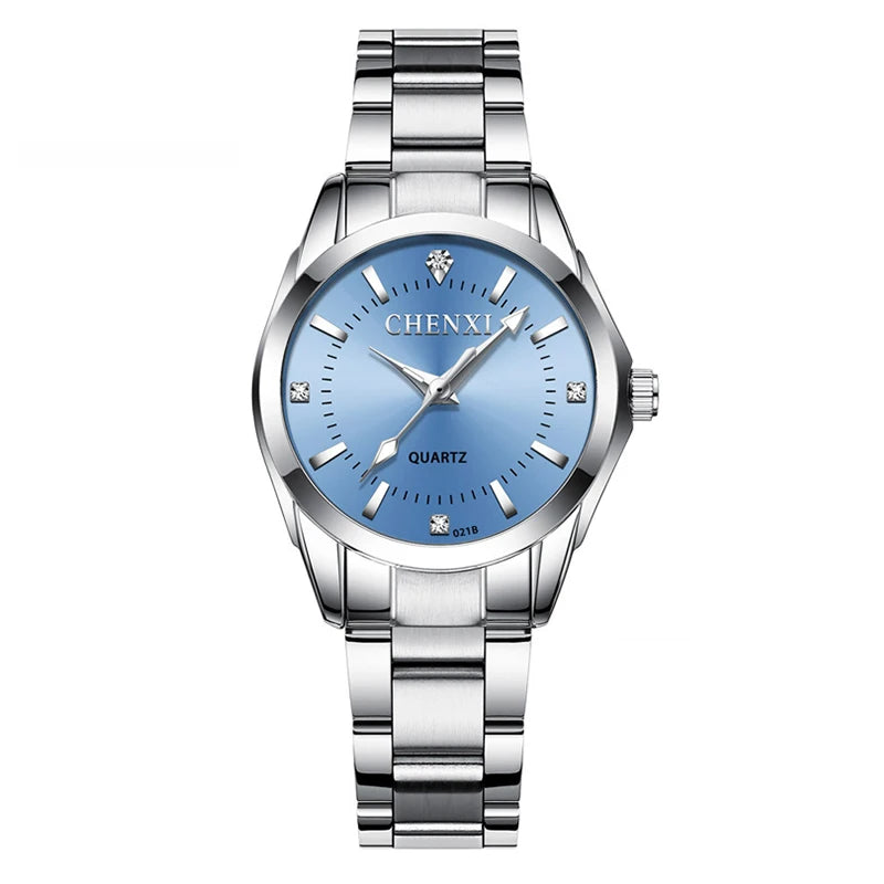 CHENXI 021B Women's Watch Simple Design Luxury Stainless Steel Women Quartz Wristwatch Rhinestone Dial Watches Gift for Ladies
