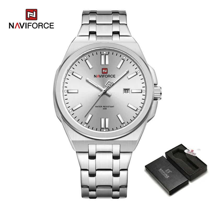 Montre à quartz NAVIFORCE pour hommes, de luxe, pour affaires, lumineuse, en acier inoxydable, étanche, calendrier, montre-bracelet, Reloj Hombre