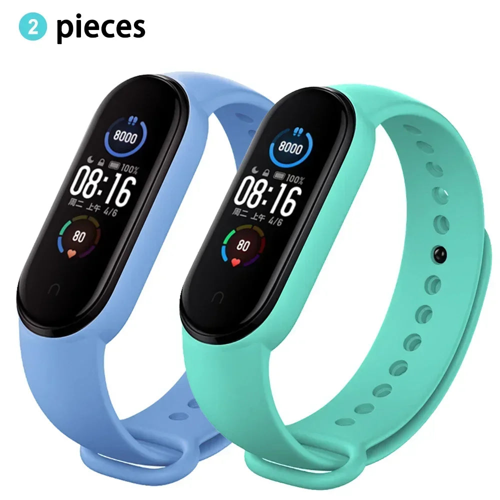 2PCS Watch Strap For Xiaomi Mi Band 7 6 5 4 3 Wristband Silicone Bracelet Wrist Straps MiBand 3/4 band6 Smartwatch Accessories