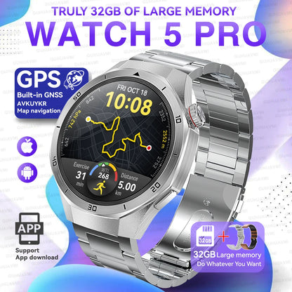 Montre connectée 2026 nouvelle Watch 5 Pro GPS Navigation cartographique 32 Go de mémoire Lecture vidéo et musique Appel NFC Alliage de titane Étanche pour homme