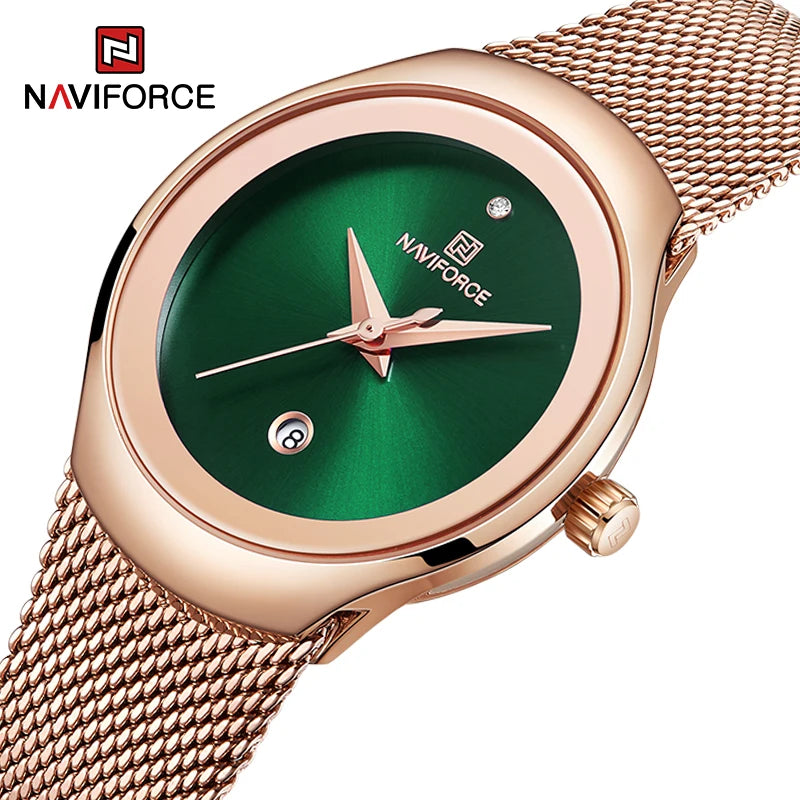 NAVIFORCE NF5004 Green Mesh Steel Date Analog Watch