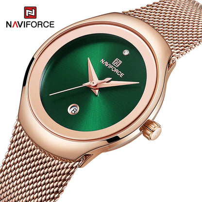 NAVIFORCE NF5004 Green Mesh Steel Date Analog Watch