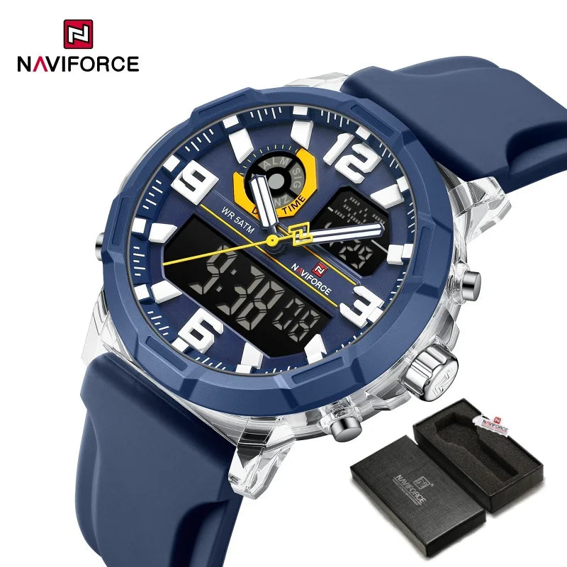 NAVIFORCE 2026 Montre homme nouvelle 5ATM étanche Double affichage Chronographe Réveil Montre-bracelet Montres tendance pour homme NF7130