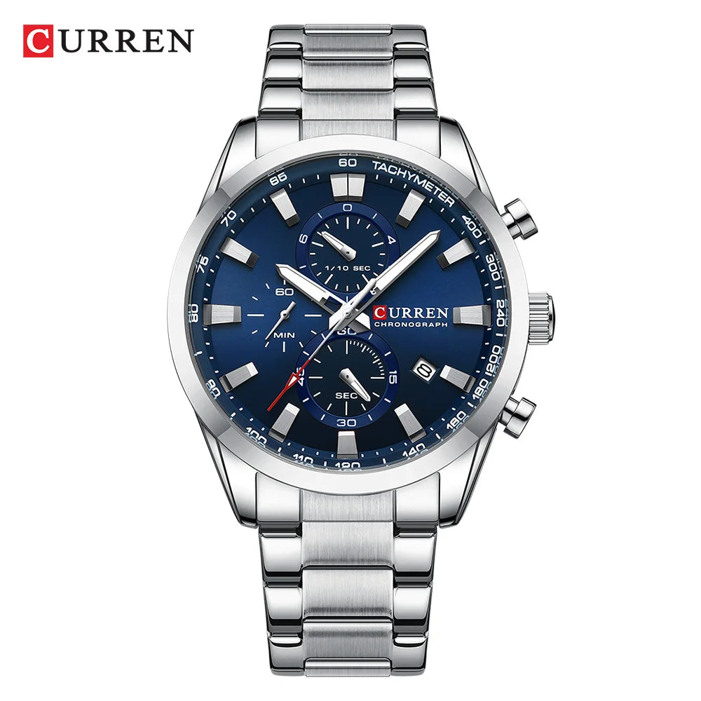 CURREN Montre Sport Chrono à Quartz pour Homme - Bracelet en Acier Inoxydable et Cadran Multifonction