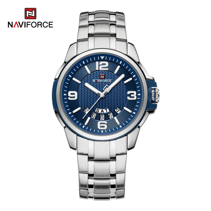 Montre-bracelet à quartz décontractée pour hommes, marque NAVIFORCE, en acier inoxydable, style affaires, étanche et lumineuse, Relogio