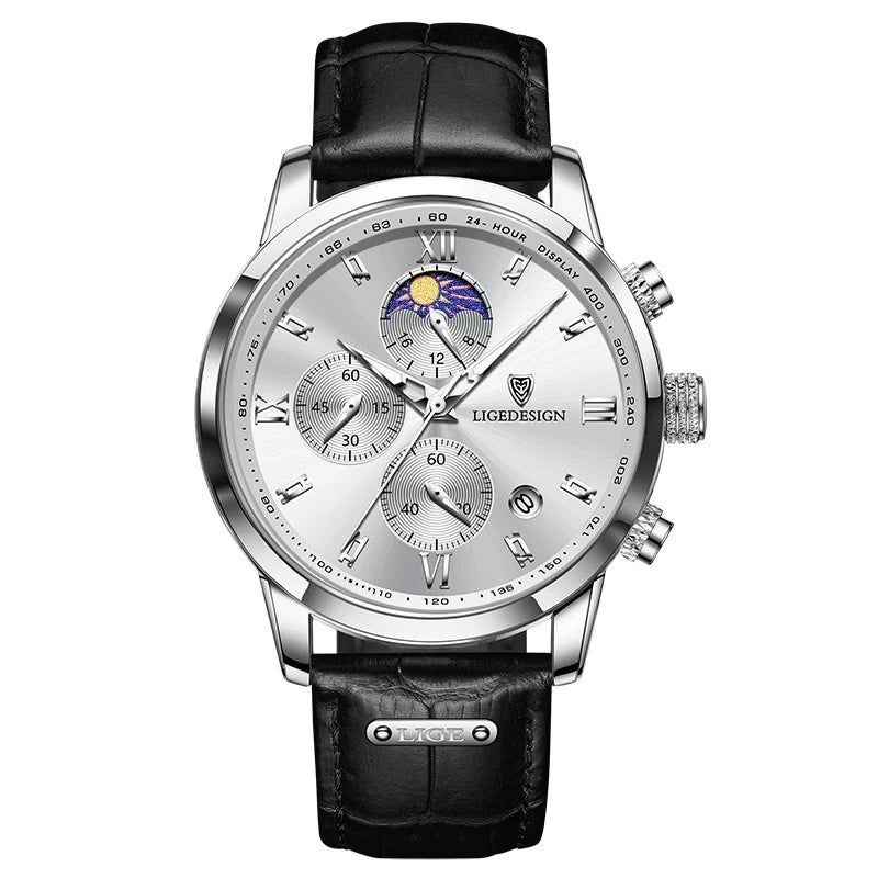 Montre décontractée LIGE pour homme, de luxe, en cuir, étanche, à quartz, chronographe, militaire, pour homme, Relogio Masculino