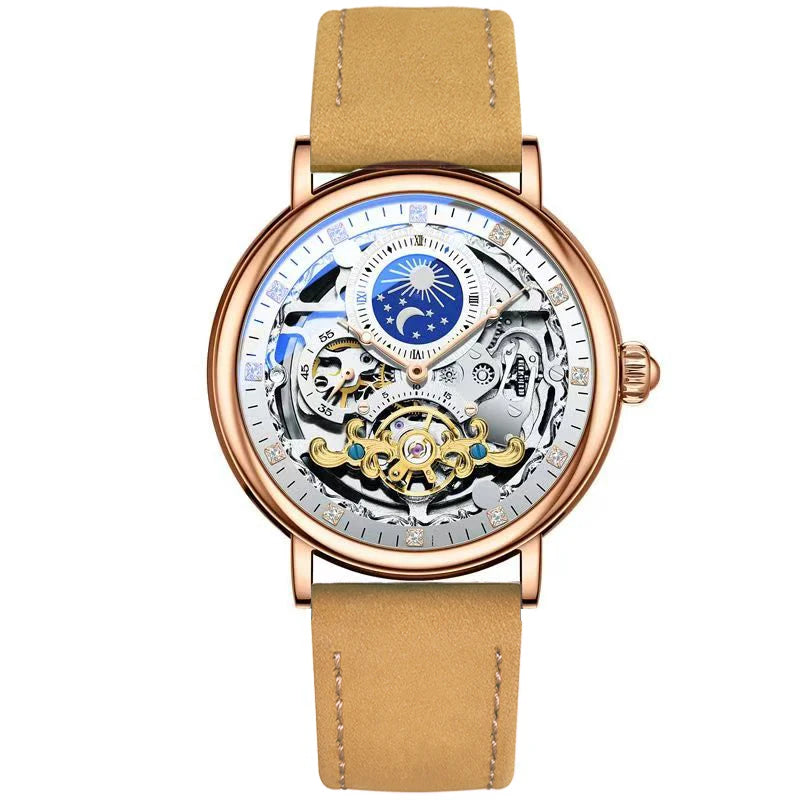 Skeleton Mechanical Watches Men Fashion Wristwatch Male Leather Watchband Man Clock