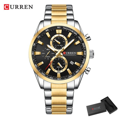 CURREN Montre Sport Chrono à Quartz pour Homme - Bracelet en Acier Inoxydable et Cadran Multifonction