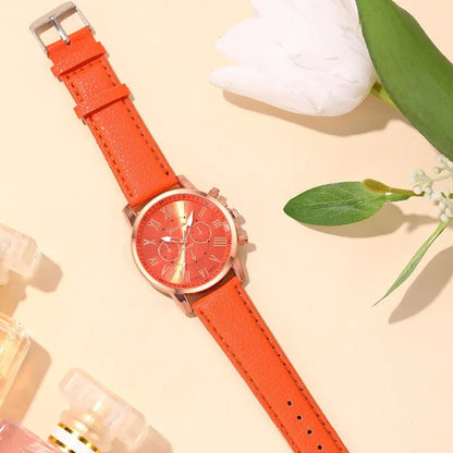 Reloj Mujer Fashion Women Watches Ladies Orange Leather Quartz Wrist Watch for Women Bussiness Casual Watch Relogio Feminino