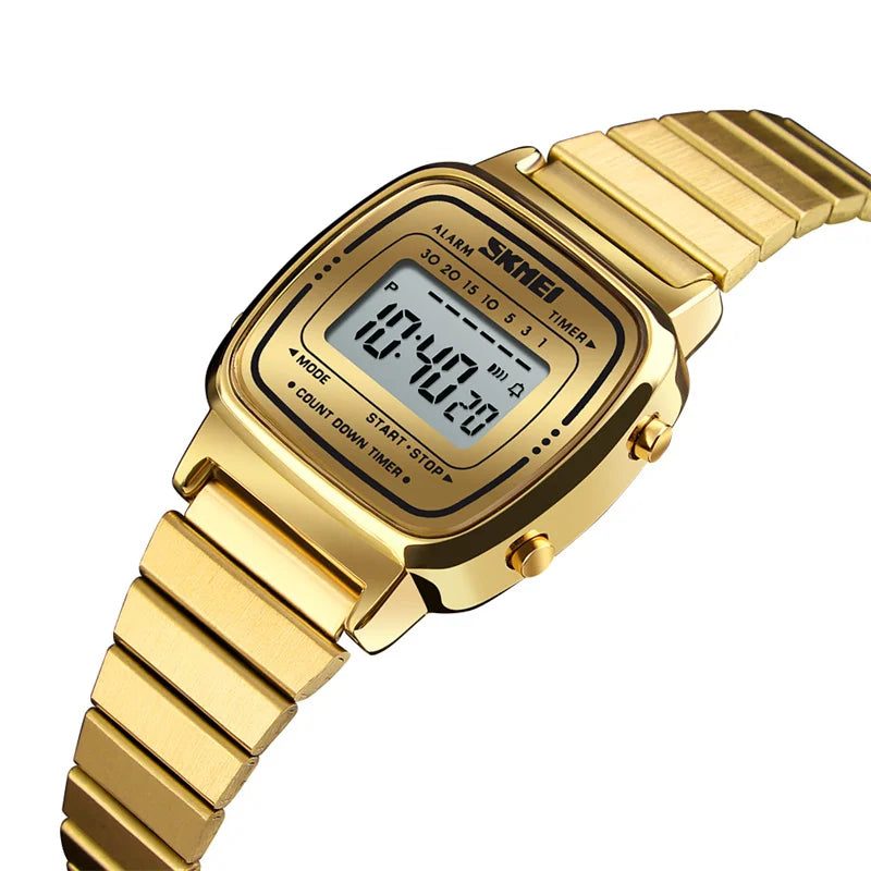 Skmei Women Bracelet Dress Watches Luxury Brand Stainless Steel Strap Fashion Waterproof Digital Chronograph Wristwatch