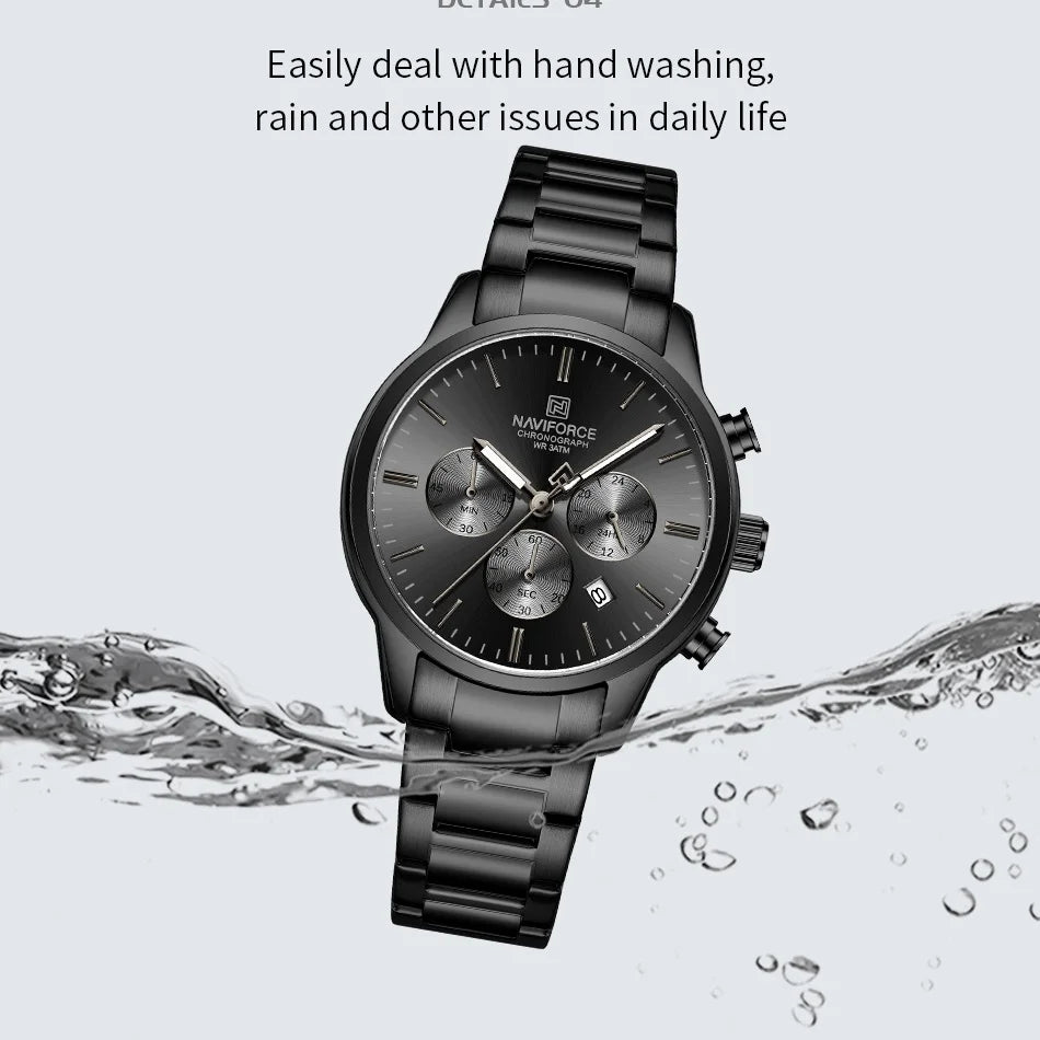 Montre Homme NAVIFORCE Quartz Calendrier Étanche 3ATM Affichage de la Date Bracelet en Acier Montre-Bracelet de Luxe Sport à la Mode NF8076