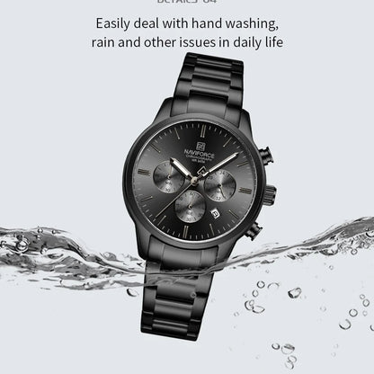 Montre Homme NAVIFORCE Quartz Calendrier Étanche 3ATM Affichage de la Date Bracelet en Acier Montre-Bracelet de Luxe Sport à la Mode NF8076