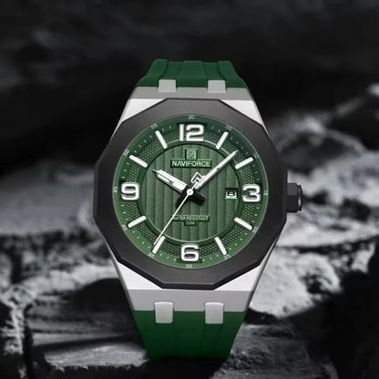 NAVIFORCE 8079 Montre à Quartz Tendance pour Hommes Étanche Veilleuse Calendrier Bracelet en Silicone Montre Décontractée pour Hommes relógios masculino
