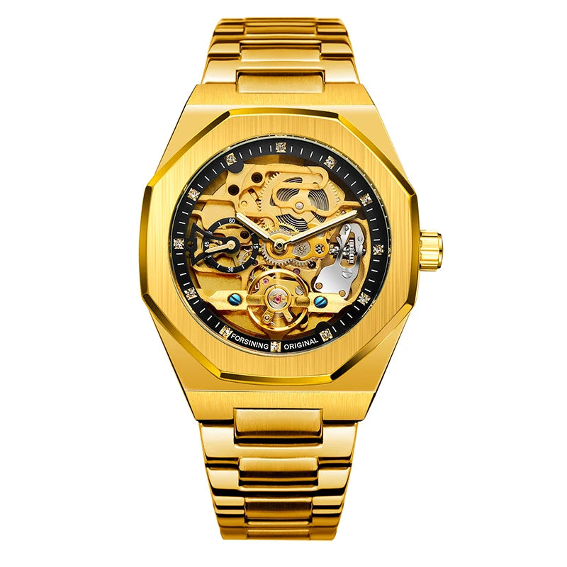 Forsining Fashion Silver Mens Watches Top Brand Luxury Automatic Mechanical Stainless Steel Fashion Business Skeleton Wristwatch