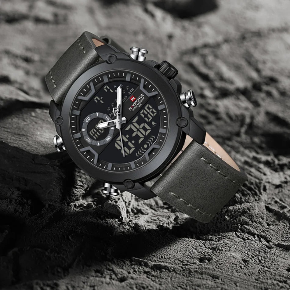 Montres Homme NAVIFORCE Montre-Bracelet Quartz Sport Double Affichage Décontracté Mode Alarme Bracelet Véritable Homme Étanche 30m