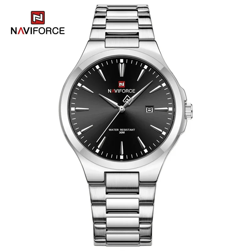 NAVIFORCE NF9214 Montres pour hommes tendance au design original en acier inoxydable, calendrier simple, étanche, Relogio Masculino