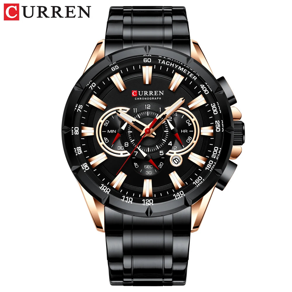 Montre Homme CURREN Business Montre de Luxe en Acier Inoxydable Chronographe Armée Militaire Montres à Quartz