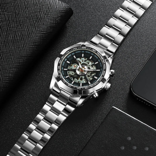 WINNER Casual Skeleton Mechanical Mens Watches Top Brand Luxury Sports Forsining Automatic Watch Stainless Steel Strap Luminous