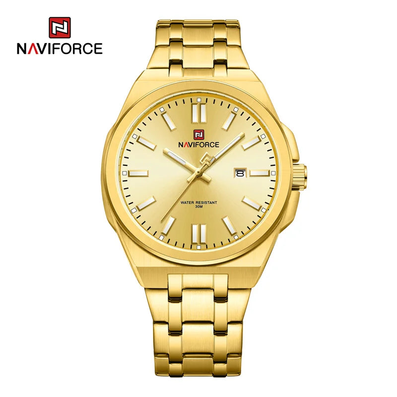 Montre à quartz NAVIFORCE pour hommes, de luxe, pour affaires, lumineuse, en acier inoxydable, étanche, calendrier, montre-bracelet, Reloj Hombre