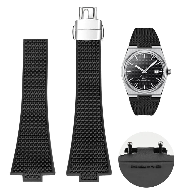 11mm 12mm FKM Convex Strap for Tissot PRX Series Super Player 35mm 40mm Fluoro Rubber Quick Release Butterfly Buckle Watch Band